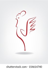 stylized chicken on a gray background, vector illustration. Company logo design.