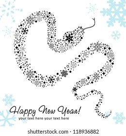 Stylized chinese New Year card of Snake made of snowflakes