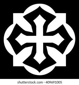 Stylized christian cross in frame, vector illustration, vector silhouette 