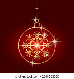 Stylized Christmas ball with a snowflake. Outline drawing