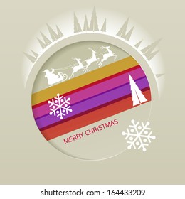 stylized christmas ball with spruces around and Santa's team inside