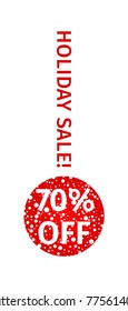 Stylized as a Christmas ball Winter sale banner in the form of a hanging red ball with round snowflakes and discount percentage
