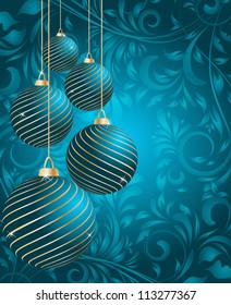 stylized Christmas balls on decorative floral background