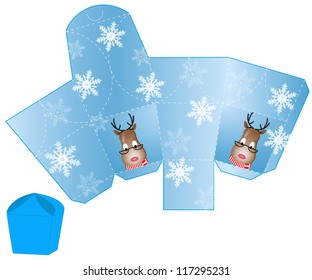 stylized Christmas box with Santa Deer blank template