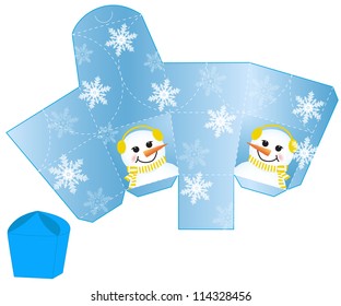 stylized Christmas box with Snowman blank template