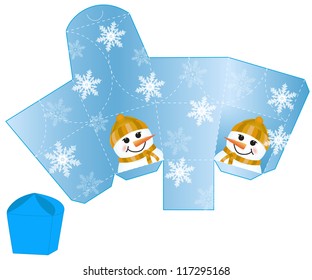 stylized Christmas box with Snowman blank template