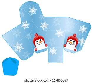 stylized Christmas box with Snowman blank template