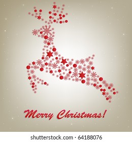 Stylized Christmas Deer, Isolated On Beige Background, Vector Illustration