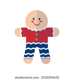 Stylized Christmas gingerbread man character. Modern geometric Christmas flat design. Holiday theme clip art.