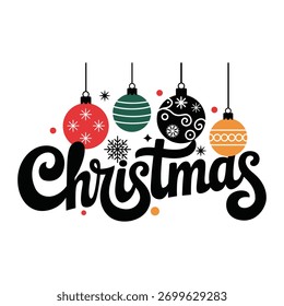 Stylized Christmas Ornaments and Script Typography Celebration Design
