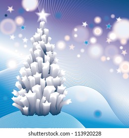 Stylized Christmas postcard with white tree. EPS 10