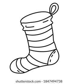 Stylized Christmas Socks. Line art. Hand drawn. Simple black icon, isolated on white background. Vector EPS10. 
