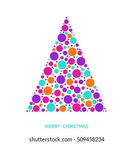 Stylized Christmas Tree With Bright Holiday Pattern Made Of Colorful Circles. Vector Illustration For Greeting Card, Poster Or Invitation. 