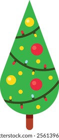 Stylized Christmas tree with colorful ornaments and string lights evoking the festive atmosphere of Christmas time, perfect for holiday projects