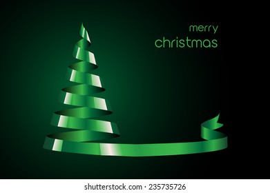 Stylized Christmas tree created from a spiral of satin ribbon. Space for your text. EPS10 vector format