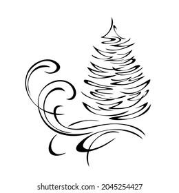 stylischer Weihnachtsbaum mit Gürteln in schwarzen Linien auf weißem Hintergrund