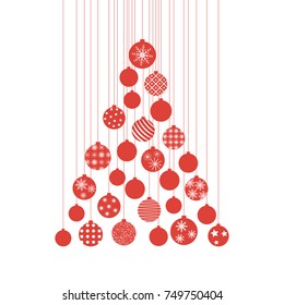 A stylized Christmas tree decorated with red balls. New Year. Design for a holiday banner, poster, card. Vector illustration.