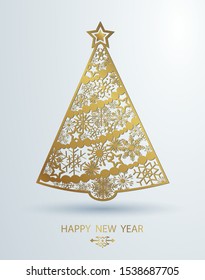 Stylized Christmas tree decoration made from swirl shapes. New Year design template.