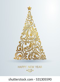 Stylized Christmas Tree Decoration Made From Swirl Shapes. New Year Design Template.