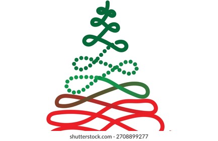 Diseño estilizado del árbol de Navidad con líneas entrelazadas verdes y rojas en blanco