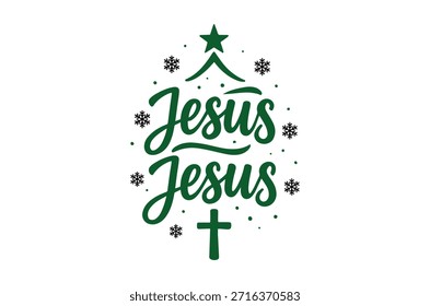 Um gráfico estilizado da árvore de natal com o nome jesus e uma cruz, ideal para feriados religiosos.