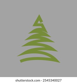 Árbol de navidad estilizado en letra plástica verde S, aislado en fondo gris.