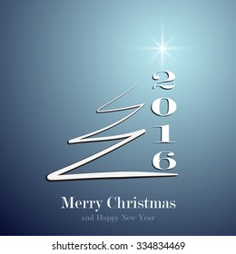 Stylized Christmas tree greetings on blue isolated background. Creative fir logo 2016 postcard template. Vector abstract illustration image. EPS10