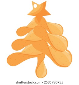 stylized Christmas tree made of fried potato chips and star on top for different holiday posters or designs