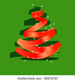 Stylized christmas tree made of red ribbon