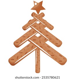 stylized Christmas tree made of toasted rye crackers and a star on top for various holiday posters or designs	