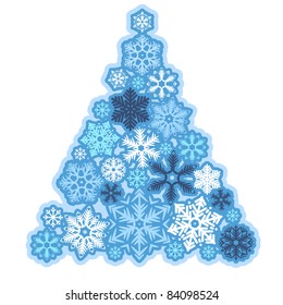 Stylized Christmas tree made of various snowflakes