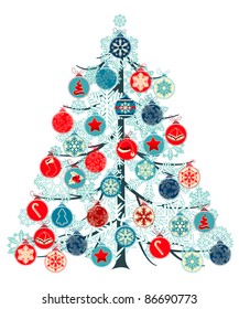Stylized Christmas tree made of various contour balls