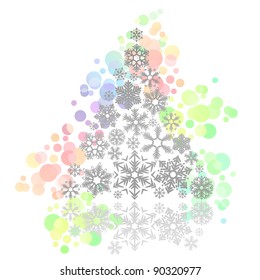 Stylized Christmas tree made of various snowflakes