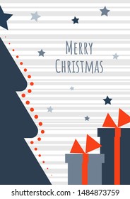 Stylized Christmas tree. New Year card, usable as banner, greeting card
