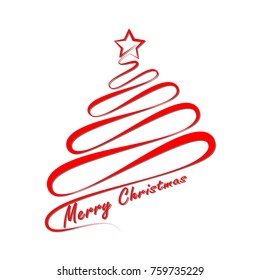 Stylized Christmas tree. New Year s ribbon. Vector illustration.