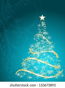 stylized Christmas tree on decorative floral background