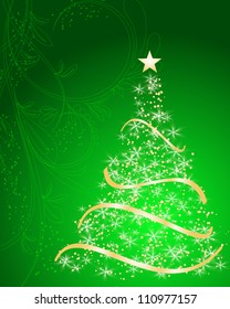stylized Christmas tree on decorative floral background