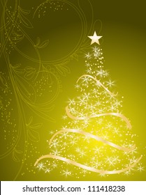 stylized Christmas tree on decorative floral background