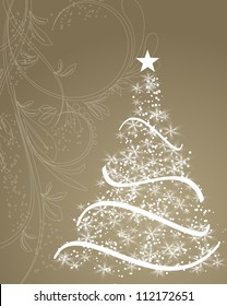 stylized Christmas tree on decorative floral background