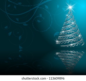 stylized Christmas tree on decorative floral background
