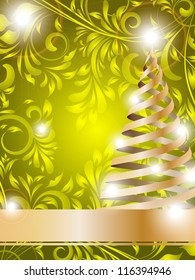 stylized Christmas tree on decorative floral background
