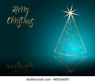 stylized Christmas tree on decorative background. Merry Christmas lettering text for internet sites, gift cards, flyers and presentations. Vector illustration