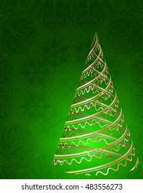 stylized Christmas tree on decorative background. Merry Christmas lettering text for internet sites, gift cards, flyers and presentations. Vector illustration