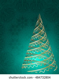 stylized Christmas tree on decorative background. Merry Christmas lettering text for internet sites, gift cards, flyers and presentations. Vector illustration