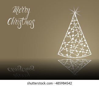 stylized Christmas tree on decorative background. Merry Christmas lettering text for internet sites, gift cards, flyers and presentations. Vector illustration