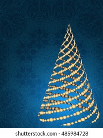 stylized Christmas tree on decorative background. Merry Christmas lettering text for internet sites, gift cards, flyers and presentations. Vector illustration