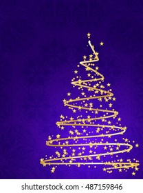 stylized Christmas tree on decorative background. Merry Christmas lettering text for internet sites, gift cards, flyers and presentations. Vector illustration