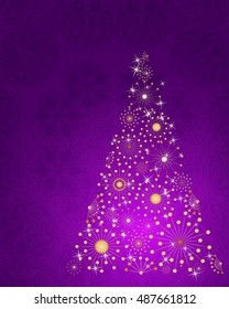 stylized Christmas tree on decorative floral background.  Merry Christmas theme for nternet sites, gift cards, flyers and presentations. Vector illustration