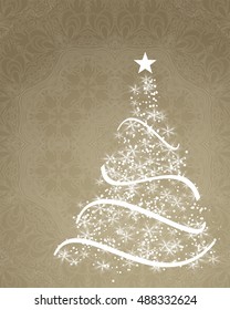 stylized Christmas tree on decorative floral background. Merry Christmas theme for internet sites, gift cards, flyers and presentations. Vector illustration