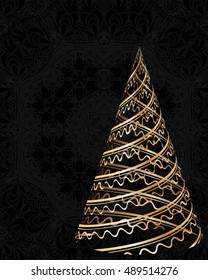 stylized Christmas tree on decorative background. Merry Christmas lettering text for internet sites, gift cards, flyers and presentations. Vector illustration
